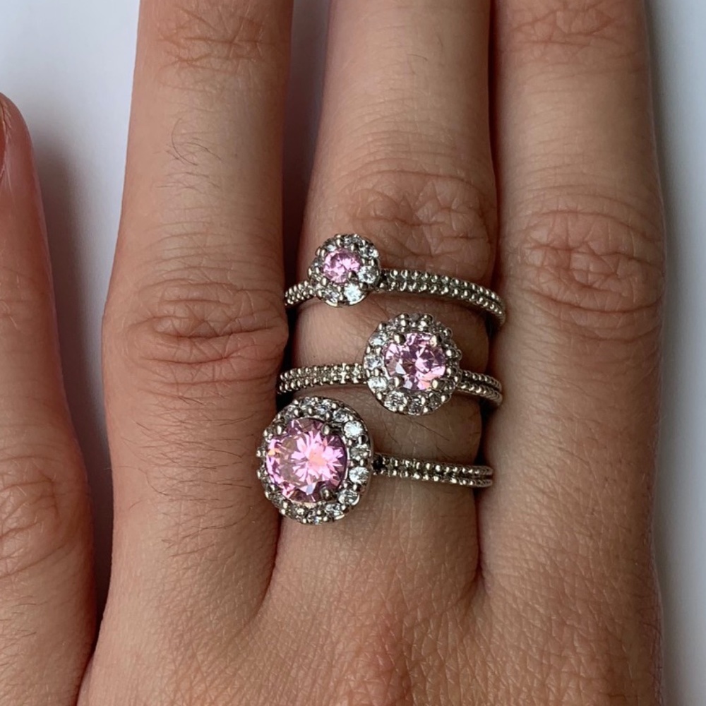 Light Pink Gemstone with CZ Rings